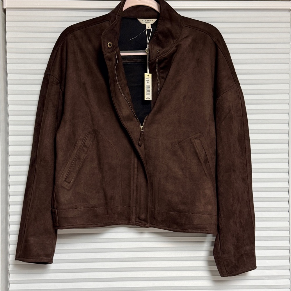 Max Studio “Faux Suede” Dark Brown Bomber Jacket - Women’s Medium- NEW - Picture 4 of 4